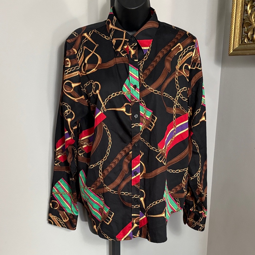 Lauren Ralph Lauren LRL Large Equestrian Bridle Tack Black Shirt